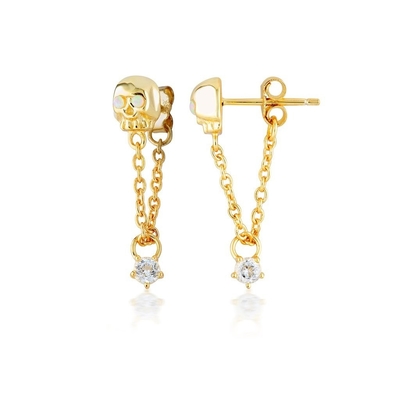 18K plaqué en or Opal de pierre faite à la main Crâne Chaîne Drop Boucle d'oreille de femme