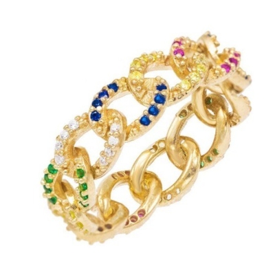 925 Sterling Silver Eternity Link Chain Band Femmes Anneaux de style cubain classique avec ZIRCON