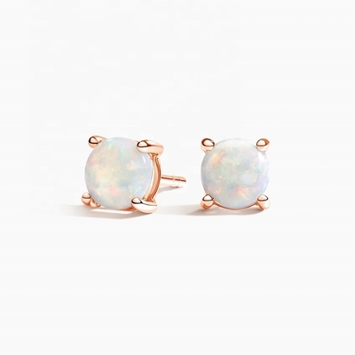 Or 18K 6MM Solitaire Boucles d'oreilles Opal Stud Pour les femmes et les filles bijoux de qualité