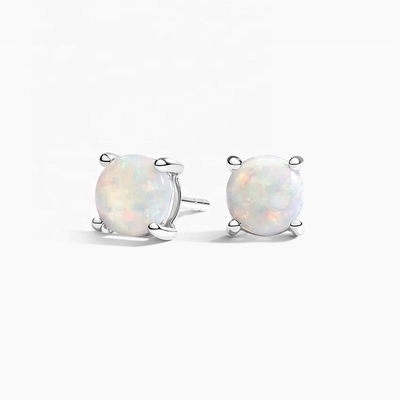 Or 18K 6MM Solitaire Boucles d'oreilles Opal Stud Pour les femmes et les filles bijoux de qualité
