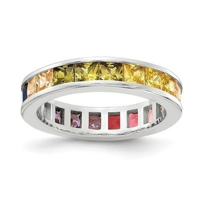 Couleur Cube Zircon Eternité bague de mariage pour les femmes 925 argent