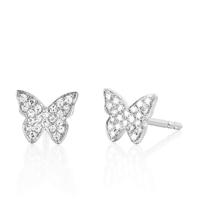 Des boucles d'oreilles en or 18K enduites de papillon avec un cadre blanc et du zircon