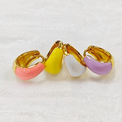 Jeux de beauté sur mesure pour femmes S925 Argent 18K Or Gros dôme couleur émail petites boucles d'oreilles Huggie