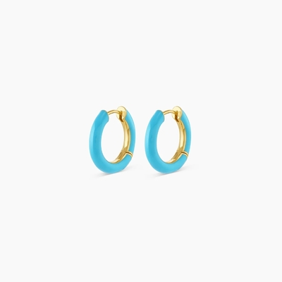 Logo personnalisé Chunky 18K Hoop doré Turquoise couleur émail 925 Sterling Silver Huggies Boucles d'oreilles