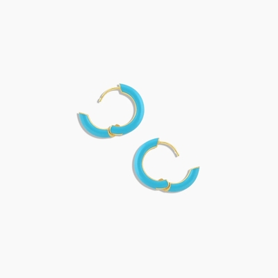 Logo personnalisé Chunky 18K Hoop doré Turquoise couleur émail 925 Sterling Silver Huggies Boucles d'oreilles
