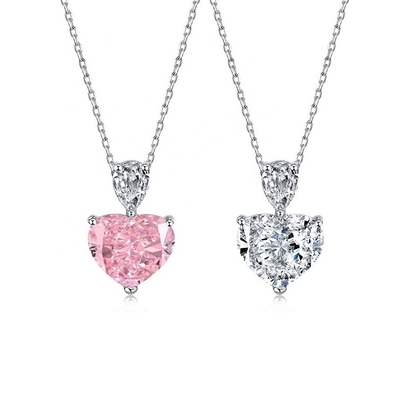S925 Collier en argent sterling pour femmes Cœur rose Blanc goutte de poire CZ Collier de colonne vertébrale