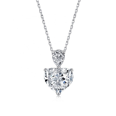 S925 Collier en argent sterling pour femmes Cœur rose Blanc goutte de poire CZ Collier de colonne vertébrale