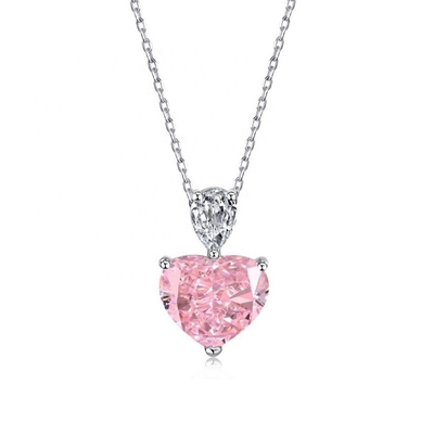 S925 Collier en argent sterling pour femmes Cœur rose Blanc goutte de poire CZ Collier de colonne vertébrale