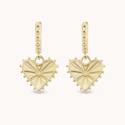 14K plaqué en or Dangle Drop Heart Huggies Boucles d'oreilles pour femmes sont 925 Sterling Silver
