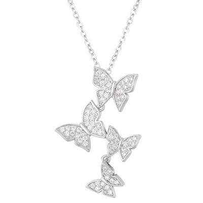 925 Sterling Silver Blanc or Platé Micron Pave 4 Papillons Charme Pendant Pour Les Femmes