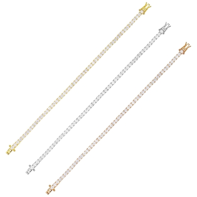 Article chaud 925 argent sterling plaqué en or 3 mm de zirconium cube bracelet de tennis pour femmes