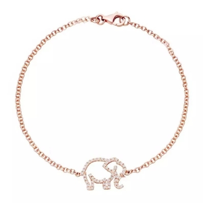 Bracelet d'éléphant en argent sterling 925 avec technologie de micro-insert et diamant blanc CZ