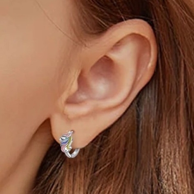 Unicorn enduit de rhodium Colorier émail Huggies Boucles d'oreilles pour adolescents bijoux de mode