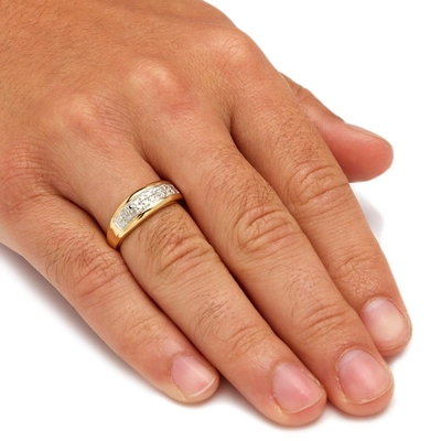 Ensemble de bague de mariage en argent / laiton pour hommes en diamant en or 18 carats plaqué avec des diamants pavés