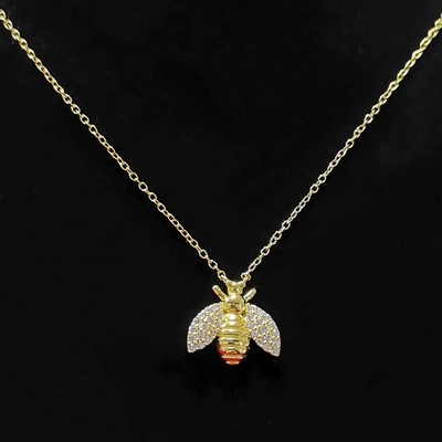 Mode 18K plaqué en or pendentif d'abeille Collier fait à la main par 925 Sterling bijoux en argent