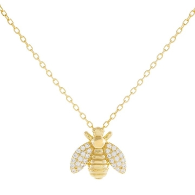 Mode 18K plaqué en or pendentif d'abeille Collier fait à la main par 925 Sterling bijoux en argent