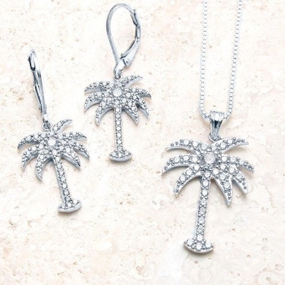 Des boucles d'oreilles en argent sterling 925 pour femmes avec dessin de palmier et zircon blanc CZ diamant