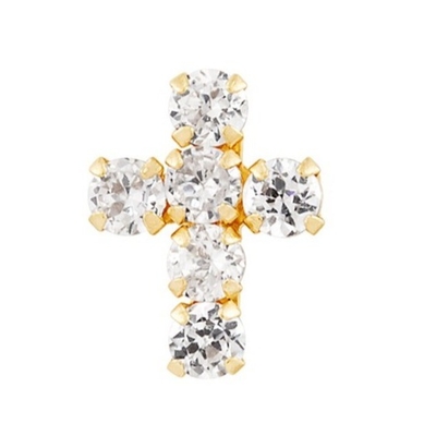 925 Sterling Silver Blanc Cube Zirconia Croix Bouton Boucles d'oreilles avec 18K or