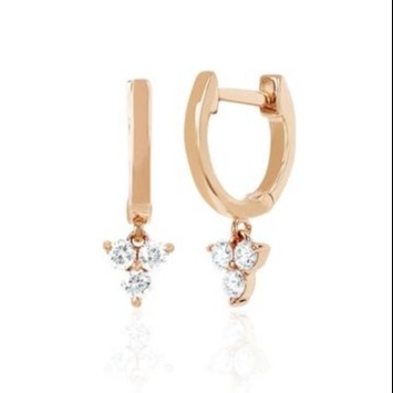 14K Gold Blossom Mini Huggie Diamond Trio Drop Boucles d'oreilles bijoux en argent Matériau principal