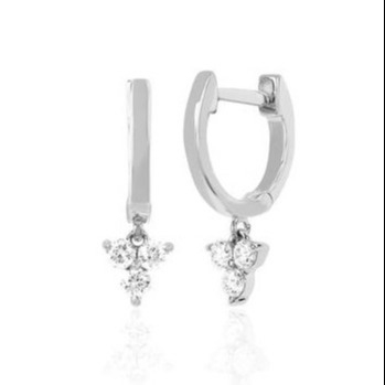 14K Gold Blossom Mini Huggie Diamond Trio Drop Boucles d'oreilles bijoux en argent Matériau principal