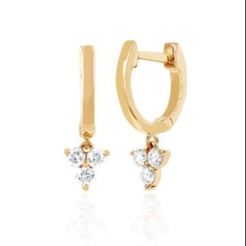 14K Gold Blossom Mini Huggie Diamond Trio Drop Boucles d'oreilles bijoux en argent Matériau principal