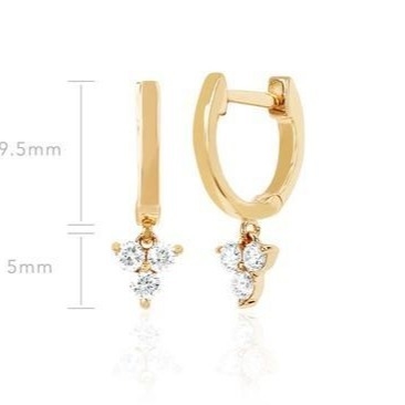 14K Gold Blossom Mini Huggie Diamond Trio Drop Boucles d'oreilles bijoux en argent Matériau principal