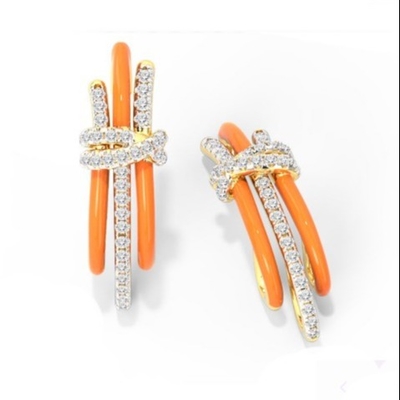 2024 Mode brésilienne Enigma Boucles d'oreilles en argent à l'époxy orange et blanc CZ bijoux accessoire