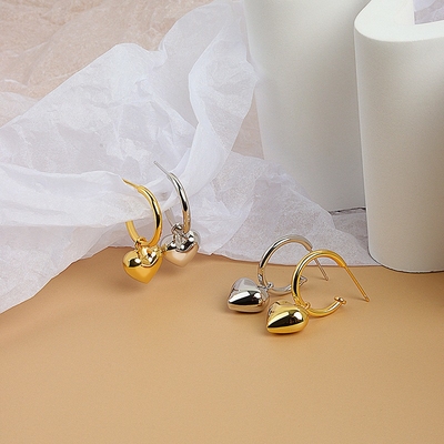 925 Sterling Silver Heart Shape Women Girl Hoop Boucles d'oreilles Brésiliennes ornées bijoux