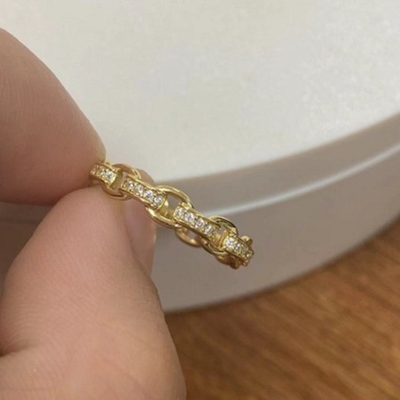 Chaîne de chaîne de bordure 18K or délicat individuel Super Fée 925 Sterling Silver Ring
