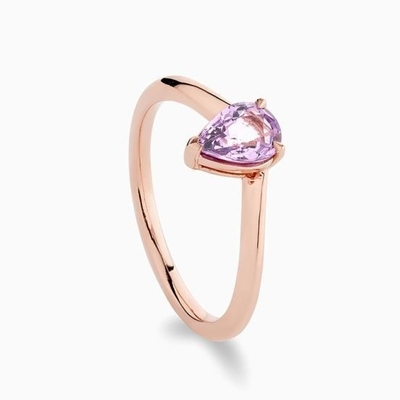 Or rose plaqué 925 Sterling Silver Pear Cut Purple Sapphire courbée anneau empilable
