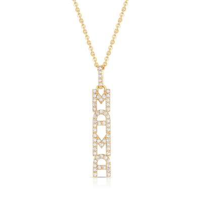 Élégante 925 Sterling Argent 14K Or MAMA Collier flottant Long Collier