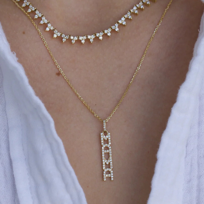 Élégante 925 Sterling Argent 14K Or MAMA Collier flottant Long Collier