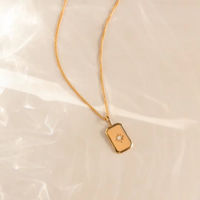 Collier rectangulaire petit étoile 925 argent sterling plaqué or