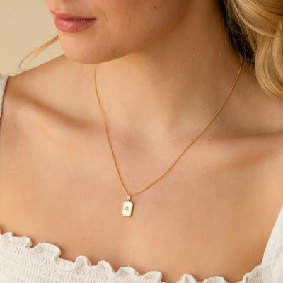 Collier rectangulaire petit étoile 925 argent sterling plaqué or