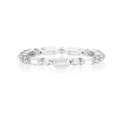 Or 18 carats simple moderne découpé rectangulaire blanc CZ 925 argent sterling Femme éternelle bague cadeau de fête