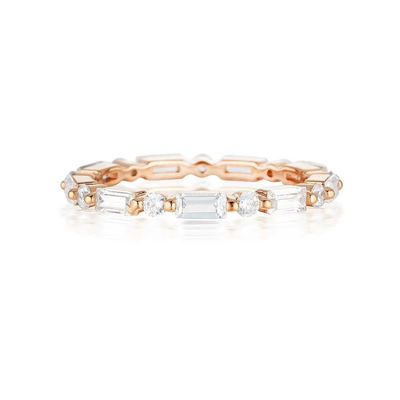 Or 18 carats simple moderne découpé rectangulaire blanc CZ 925 argent sterling Femme éternelle bague cadeau de fête