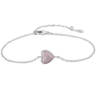 Bracelet de cœur en argent sterling 925 avec zircon pour femmes