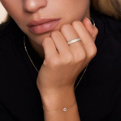 925 Sterling Silver 18K plaqué en or CZ demi-éternité