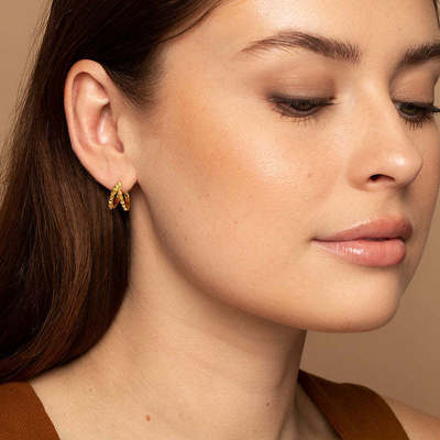 Boucles d'oreilles créoles doubles Huggies en argent sterling 925 plaqué or 18 carats uniques, pyramide, bijoux épais et imperméables