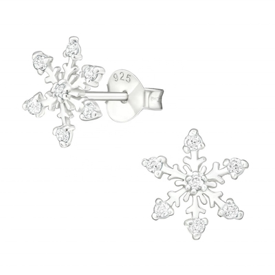 Boucles d'oreilles à clous flocon de neige en argent sterling 925 plaqué rhodium et oxydes de zirconium, 2g