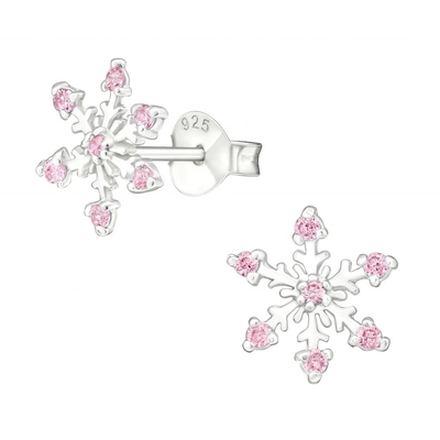 Boucles d'oreilles à clous flocon de neige en argent sterling 925 plaqué rhodium et oxydes de zirconium, 2g