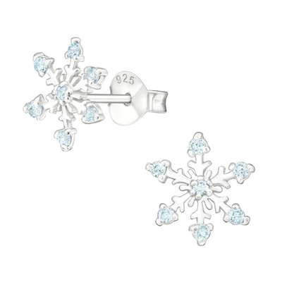 Boucles d'oreilles à clous flocon de neige en argent sterling 925 plaqué rhodium et oxydes de zirconium, 2g