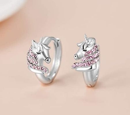Boucles d'oreilles créoles licorne en argent sterling 925 de 16 mm avec CZ rose pour enfants