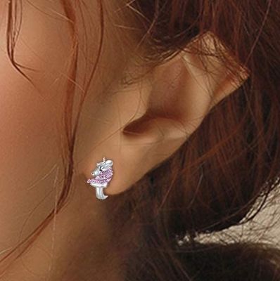 Boucles d'oreilles créoles licorne en argent sterling 925 de 16 mm avec CZ rose pour enfants