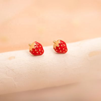 Boucles d'oreilles à tige fraise en argent sterling 925 pour enfants, pureté 92,5 %