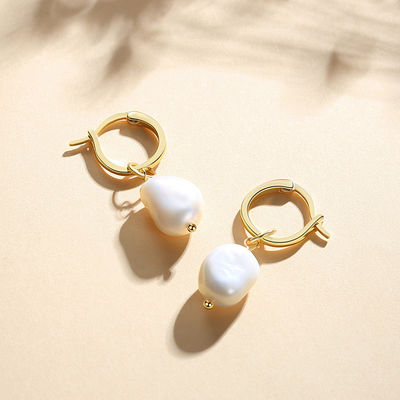 Wholesale Freshwater Pearl Hoop Earrings 925 Sterling Silver 18K Gold Plated Tarnish Free Jewelry MOQ 50 Pairs Delivery 3-7 Days