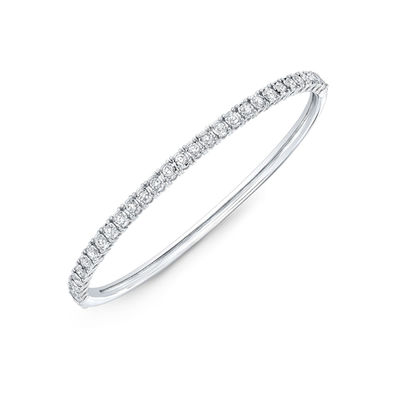 Custom White Cubic Zircon Rhodium Plated Statement Sparkling Women's Bangle Bracelet for Wedding