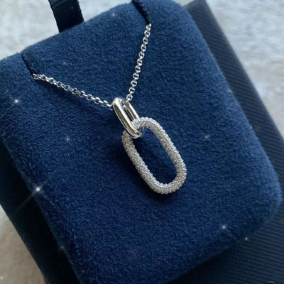 Minimalist Charm Paper Clip Pendant Necklace in Custom White Gold Plated 925 Sterling Silver with Trendy Style