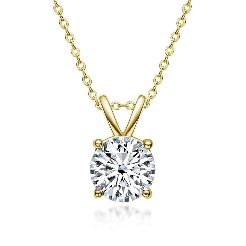 Collier en argent sterling 925 pour filles 18K or jaune découpé en solitaire cadeau en pierre