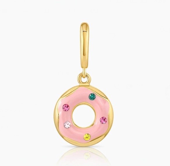 Collier en or de design arc-en-ciel coloré petit donut rose en argent 925